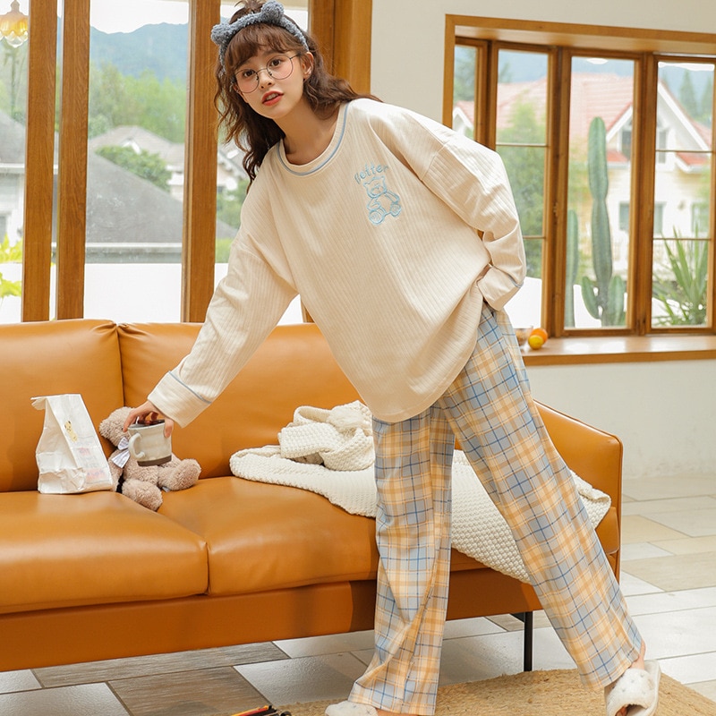 Pajamas women's spring and autumn long-sleeved cotton suits 2022 new student ins wind autumn and winter loose home clothes