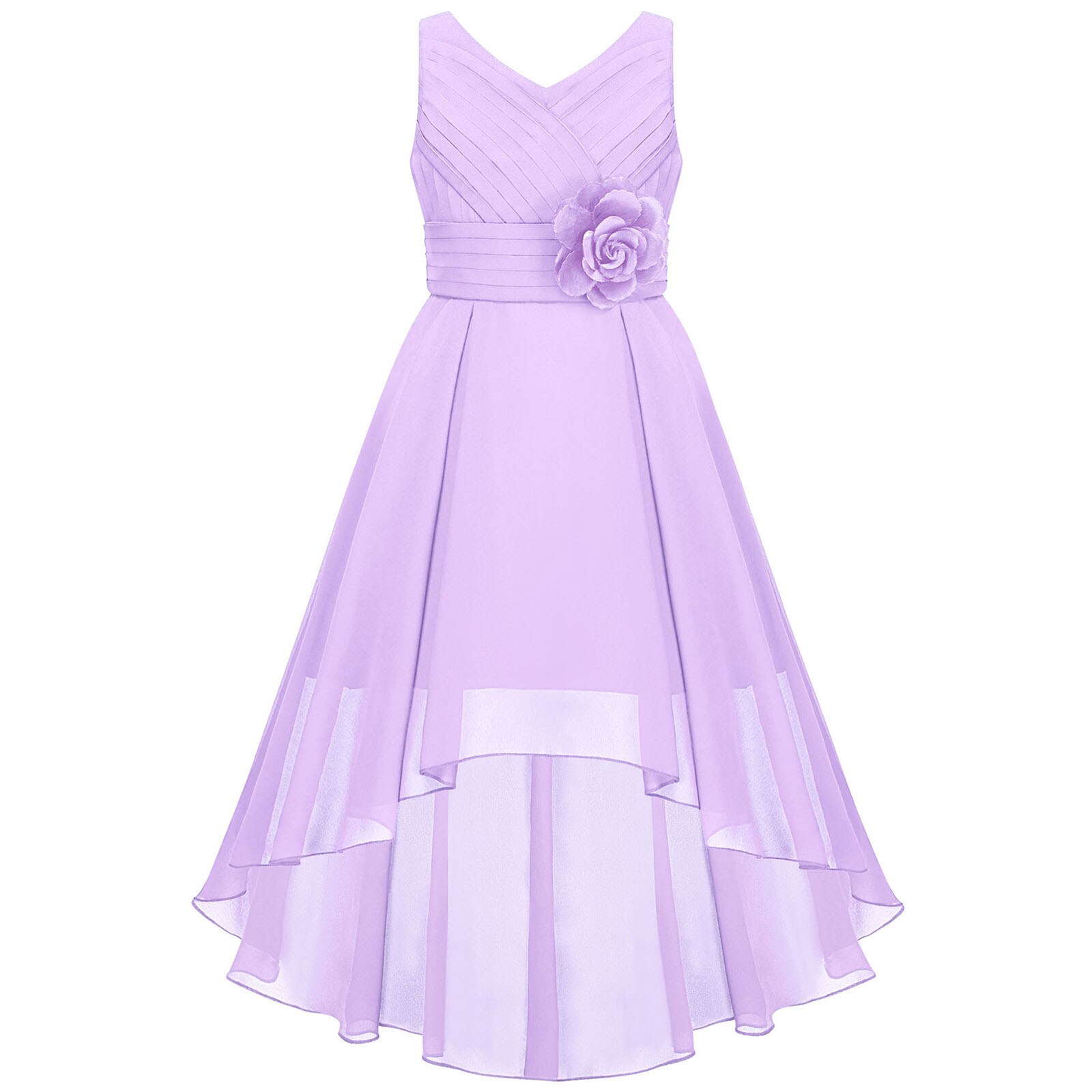 Kids Flower Girls Dress Sleeveles High-low Hem Chiffon Summer Dress for First Communion Party Wedding Bridesmiad Evening Prom