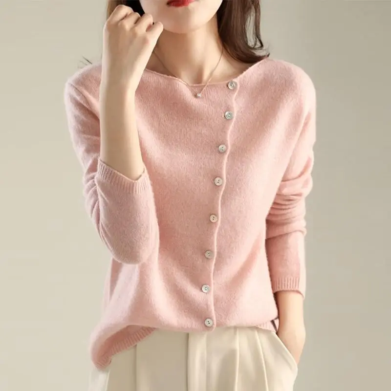 Fashion Solid Color Knitted Button Spliced All-match Korean Shirt Women's Clothing 2022 Autumn New