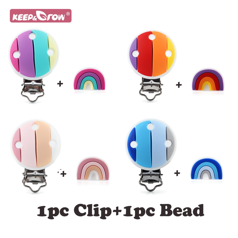 2pcs Baby Silicone Beads Pacifier Clips Rainbow Teether Teething Necklace Food Grade BPA Free Pacifier Chain Clips Accessories