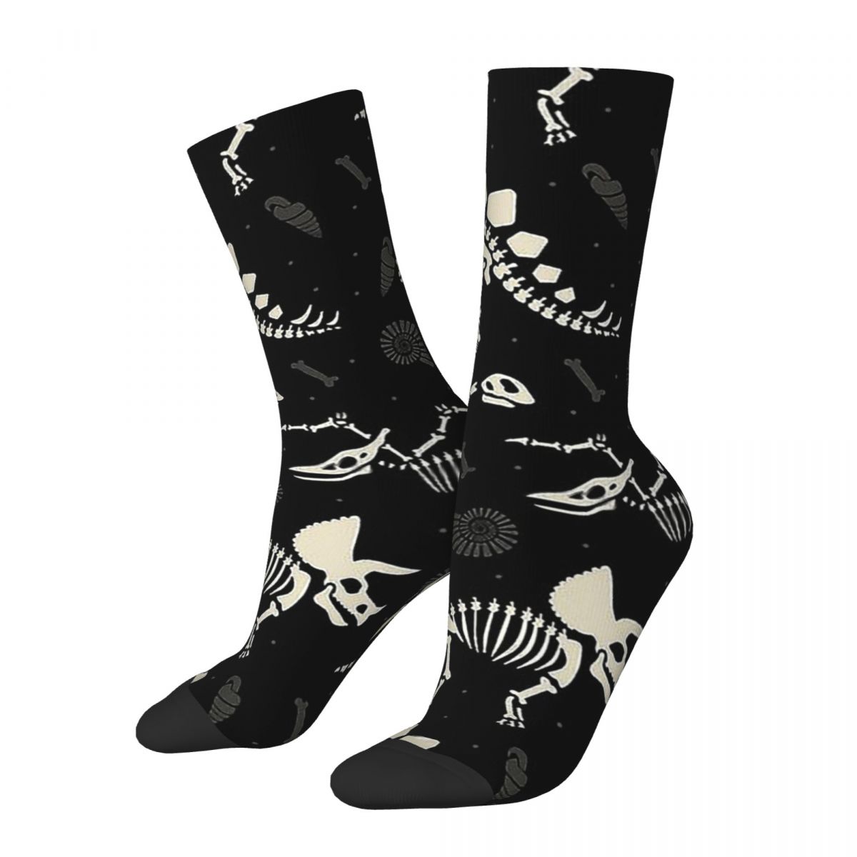 Hip Hop Retro Dinosaur Fossils In Black Crazy Men's Socks Skeleton Skull Bone Unisex Harajuku Novelty Happy Crew Sock Boys 
