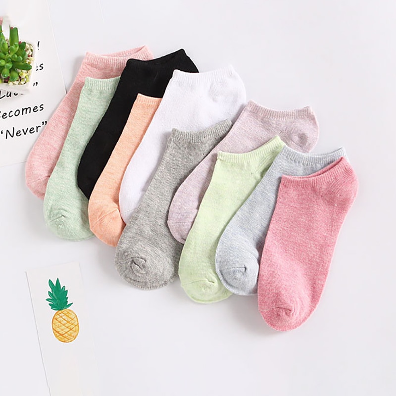 Kawaii Solid Candy Color Invisible Cheap Short Low Cut Foot Stockings Women Pretty Cotton Stitch Home Ankle Boat Socks Slippers