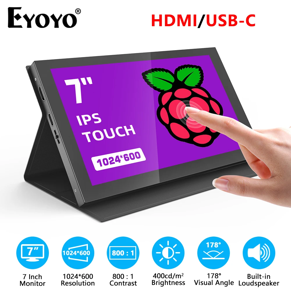 Raspberry Pi Screen 7" 1024x600 IPS Mini Portable HDMI Monitor 5-point Capacitive Touchscreen