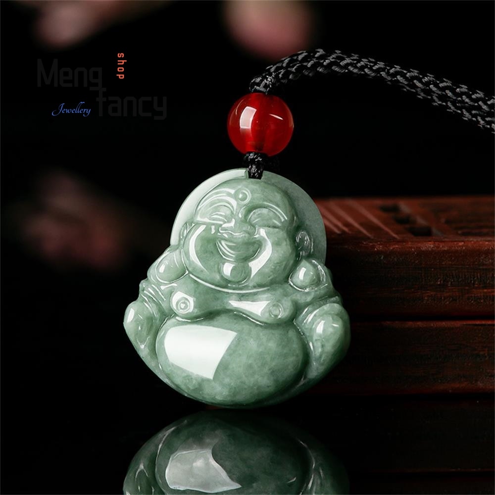 Natural Jadeite Ice Maitreya Buddha Pendant Charms Fashion Fine Jewelry Amulet Men Women Necklace Luxury Souvenir Holiday Gifts