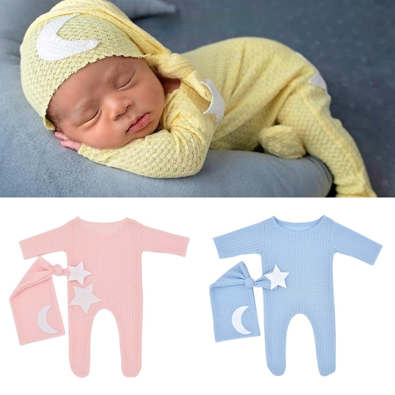 2 Types 2 Pcs/Set Infant Solid Hat+Bodysuit Set Baby romper photography suit Newborn Photography Props