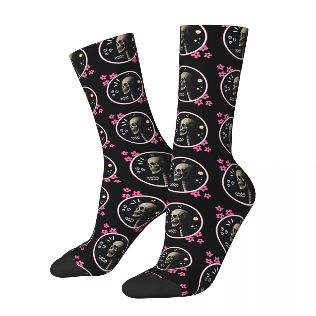 Men's Socks Cute Skull Doodle Pink Love Babydoll Retro Harajuku Doodle Art Hip Hop Seamless Pattern Crew Crazy Sock Gift Pr