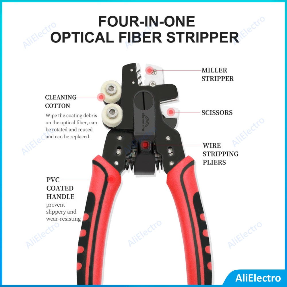 OFS-04 Signalfire 4 in1 Optical Fiber Stripper Multifunctional fiber optic stripper Replaceable cleaning cotton High Quality