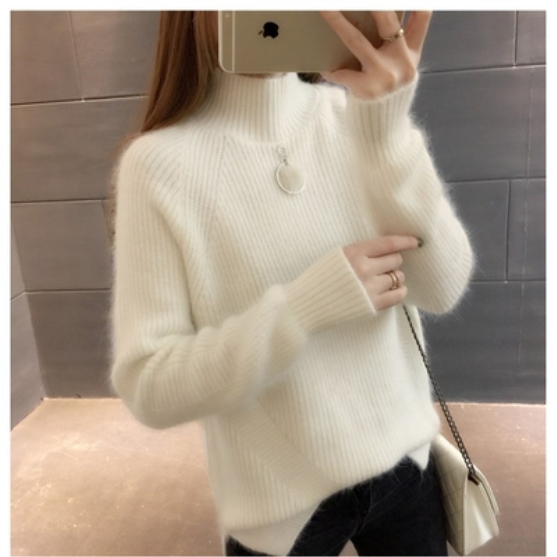 Autumn Colorblock Stand Long Fashion Sleeve Knit Women Sweater Jumper Tops GRAY22