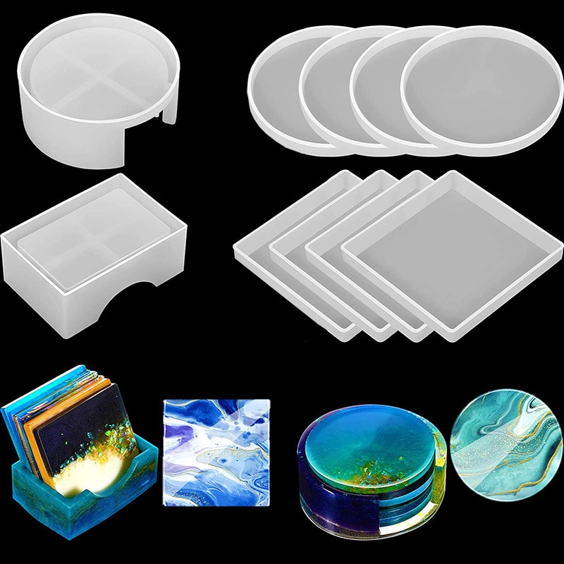 Round Square Coaster Storage Box Set Resin Silicone Mold Epoxy Casting Mold for Candle Soap Box Home Decoration DIY Art Crafts