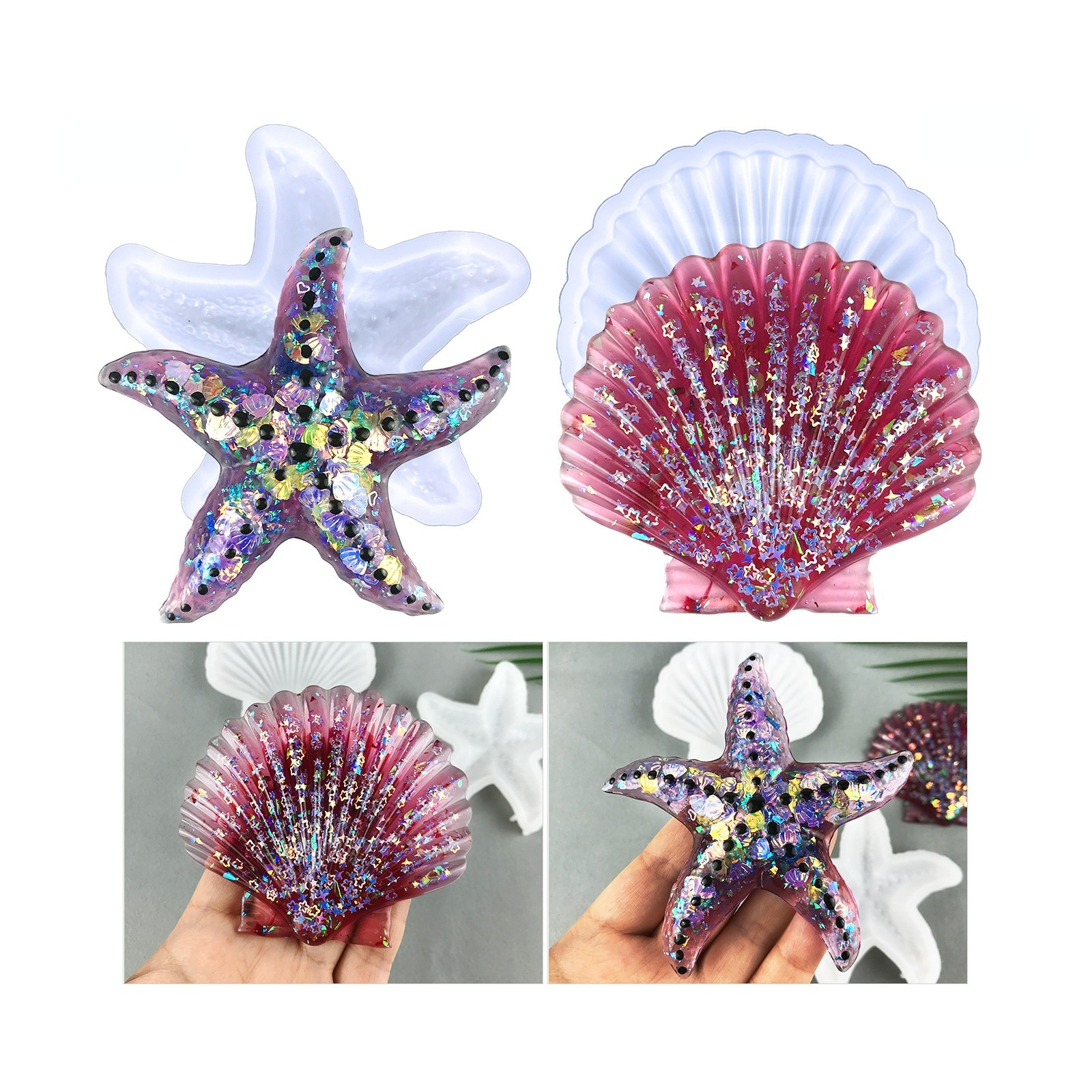 Ocean Series Half Three-dimensional Wall Decorations Epoxy Resin Mold DIY Crystal Shell Starfish Decorative Silicone Mold