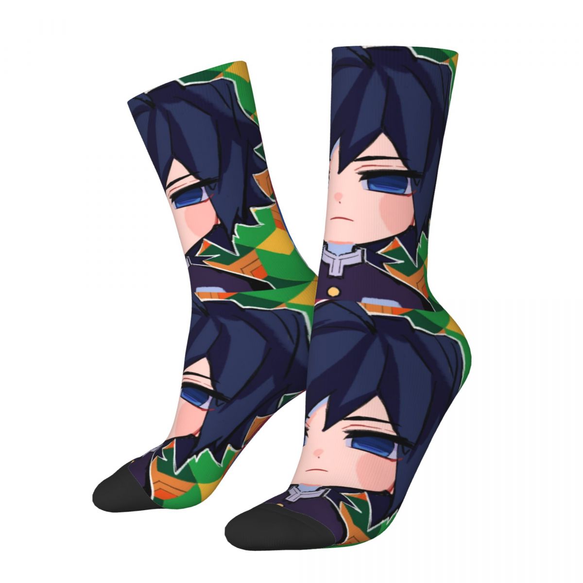 Retro Demon Slayer Football Socks Polyester Crew Socks for Unisex Breathable
