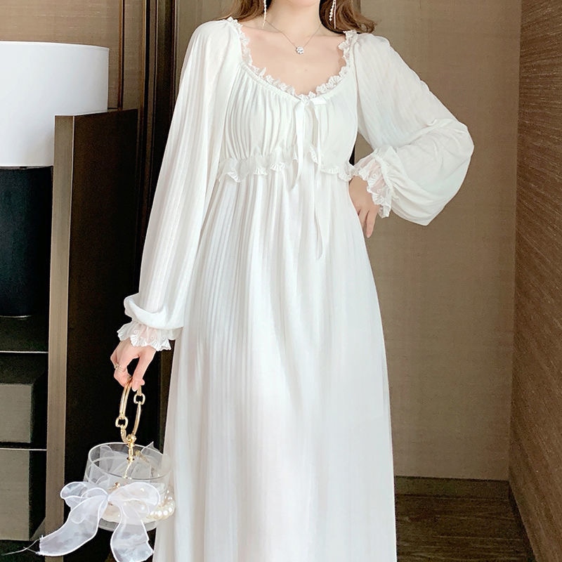Cotton Nightgowns for Women New Long Sleeve Night Dress Large Size Loose White Nightdress Ladie's Casual Nightwear Nightshi