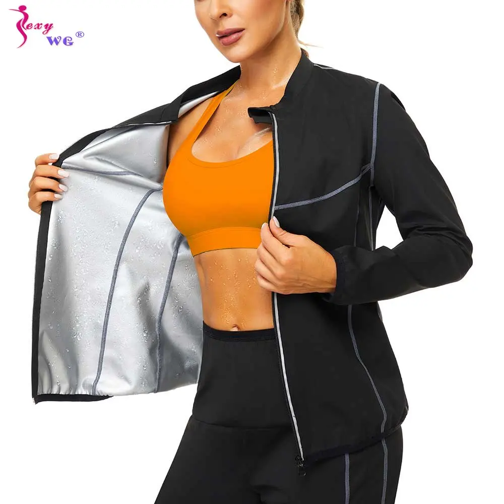 SEXYWG Sauna Jacket for Women Weight Loss Top Sweating Long Sleeves Thin Fat Burning Fitness