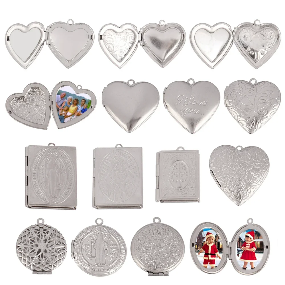 3pcs/Lot NO Fade Stainless Steel Heart Photo Locket Frame Reliquary Photo Frame Pendant Charms For