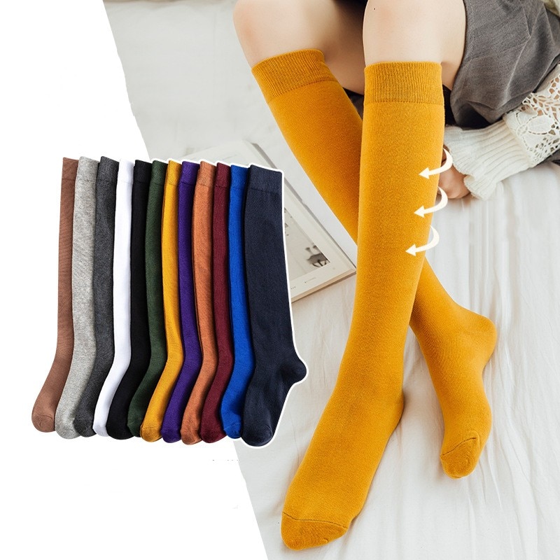 New Fashion Solid Color Autumn Winter Warm Women Long Socks Girls Simple Knee High Stockings Student Japanese Style Socken