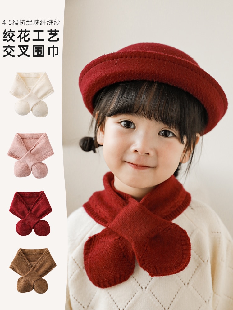 Baby Vintage Scarf Children's Knitted Cross Scarf Girls' 2022 Winter Thickened Windproof Solid Color Warm Scarf