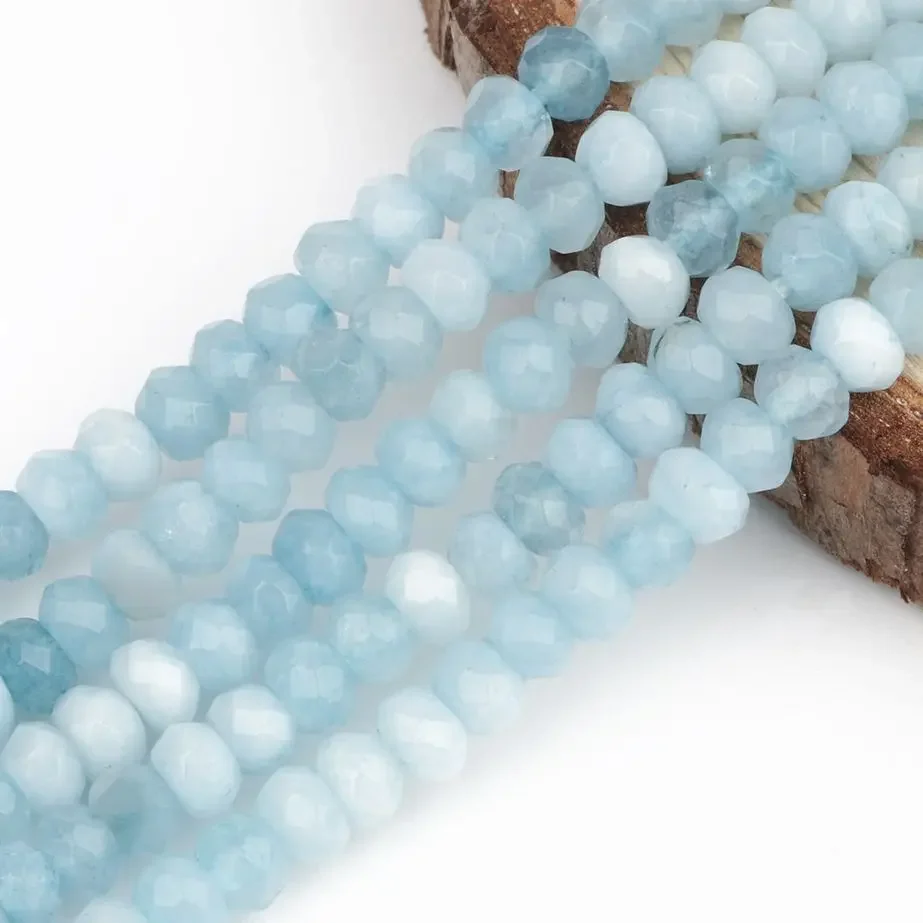 3x5mm Natural Faceted Aquamarine Rondelle Beads Tiny Round Loose Spacer Beads for Jewelry Making DIY