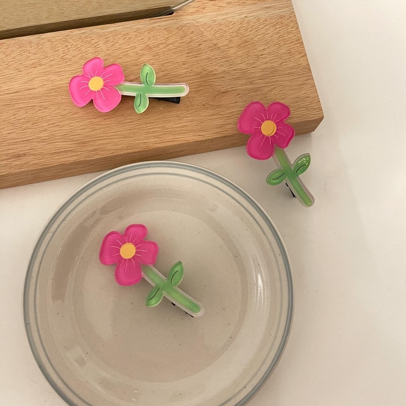 Korean Fashion Pink Floral Hair Pin Funny Sweet Children Hair Clips for Kids Headwear Girls Hair Accessories