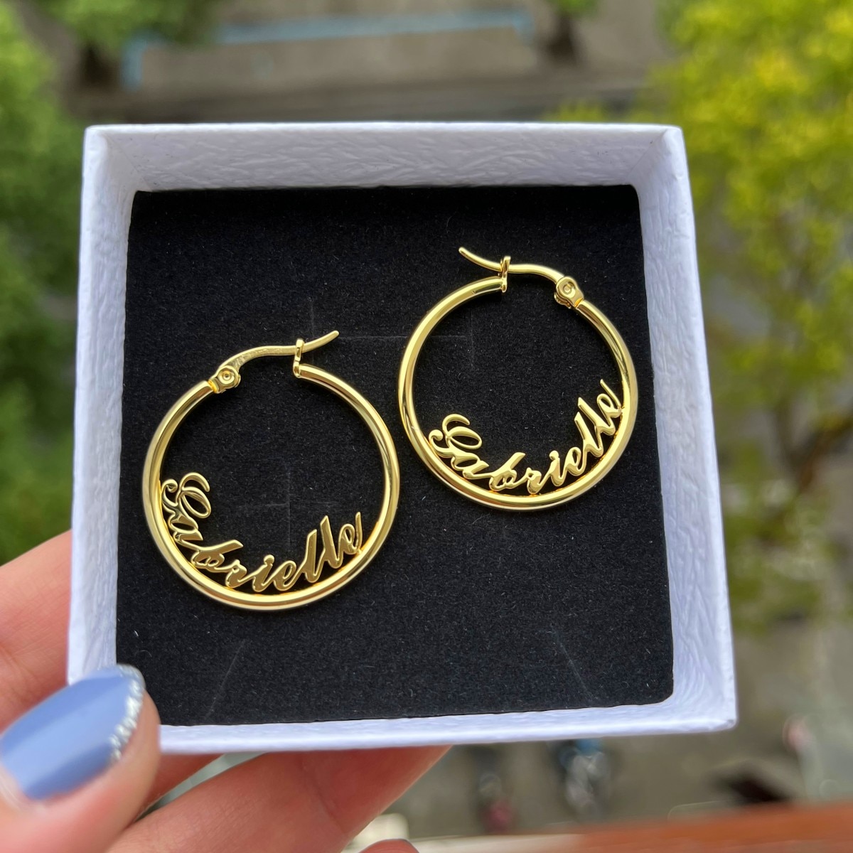 DUOYING Curve Name Earring Hoops Personalized Stainless Steel 30MM Round Shape Letter Earring for Women Jewelry Christmas Gift