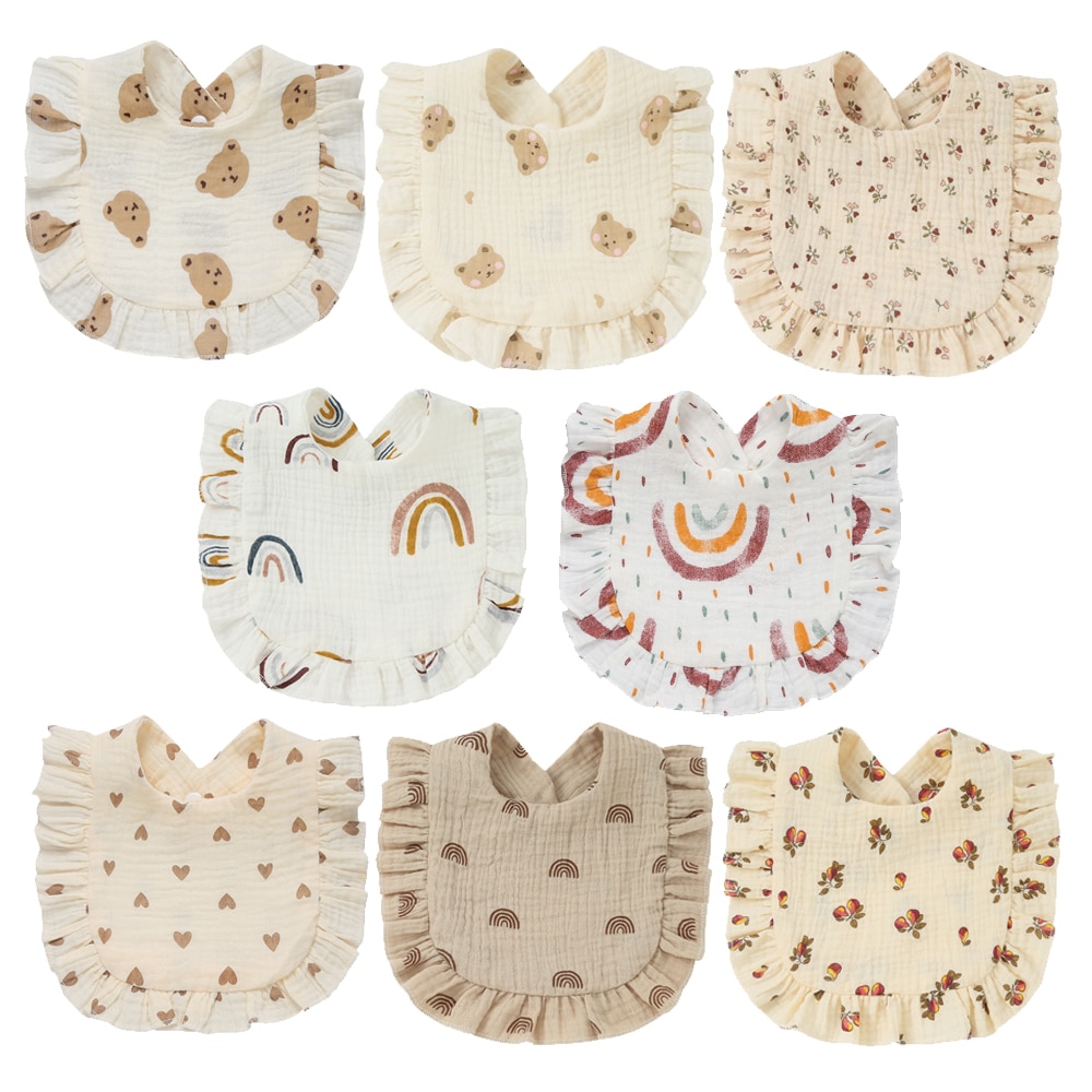 Korean Style Baby Feeding Bibs Ruffle Floral Infants Saliva Towel Soft Cotton Burp Cloth For Newborn Toddler Feeding Bibs
