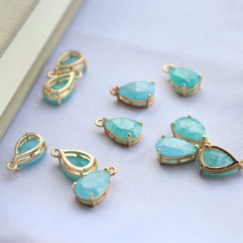 10pcs/lot Glass Pendant Copper Zircon Water Drop Charms Pendant For DIY Jewelry Making Accessories