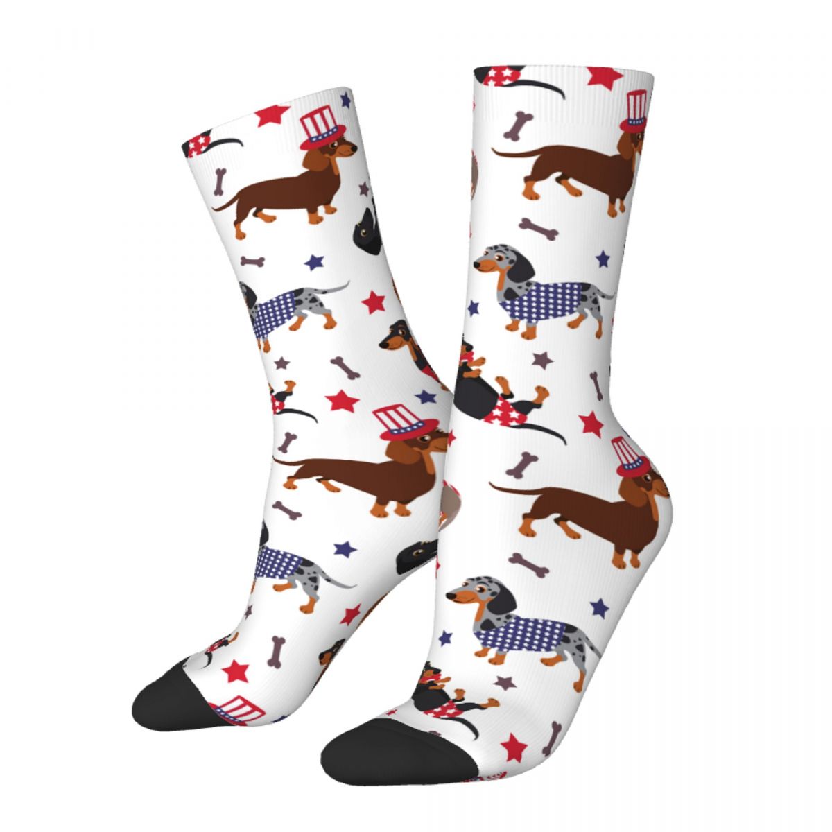 Hip-hop Patriotic Dachshund Basketball Socks Dog Polyester Long Socks for Women Men Non-slip