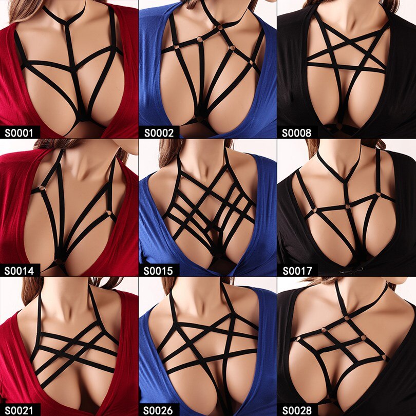 Womens Black Soft Bra Body Harness Cage Crop Top Bondage Adjust Elastic Belt Brassiere Pole Dance Rave Fetish Body Harness Bra
