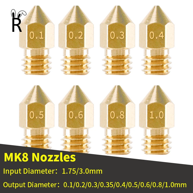 3D Printer Accessories MK8 Nozzle Brass 0.1mm-1.0mm For 1.75/3.0MM Supplies CR10 CR10S Ender-3