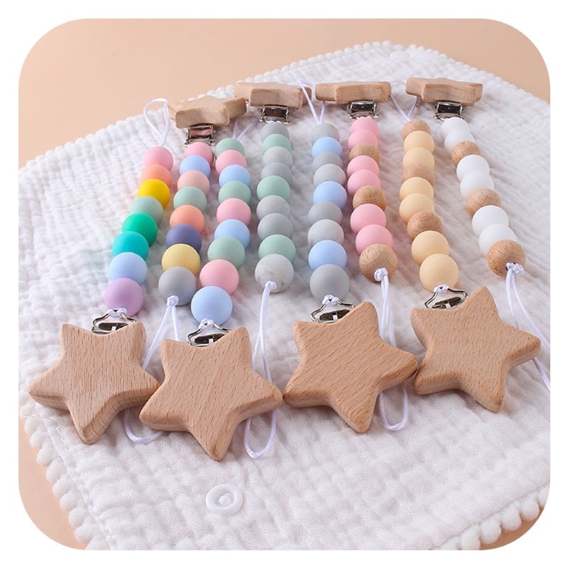 Pacifier Clips Beech Wood Chupetero Holder Pacifier Chain For Infant Feeding Toddler Chew Toy Clips BPA Free