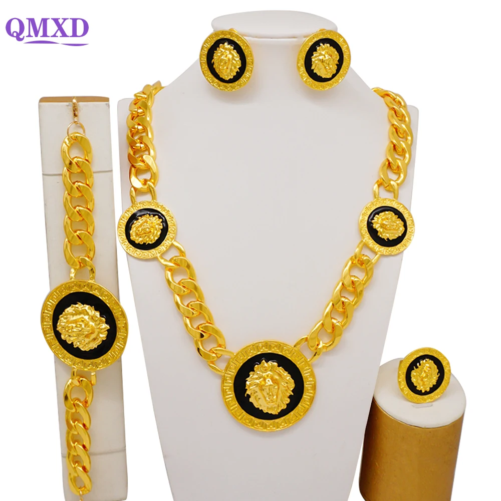 Dubai African Gold Color Jewelry Set For Women Wedding Bridal Long Necklace Ethiopia Necklace