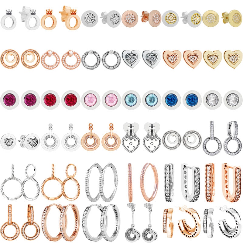 925 Sterling Silver Rose Gold Padlock Heart Polished Signature Circle Earring Fit Original Europe Bracelet Jewelry Gift