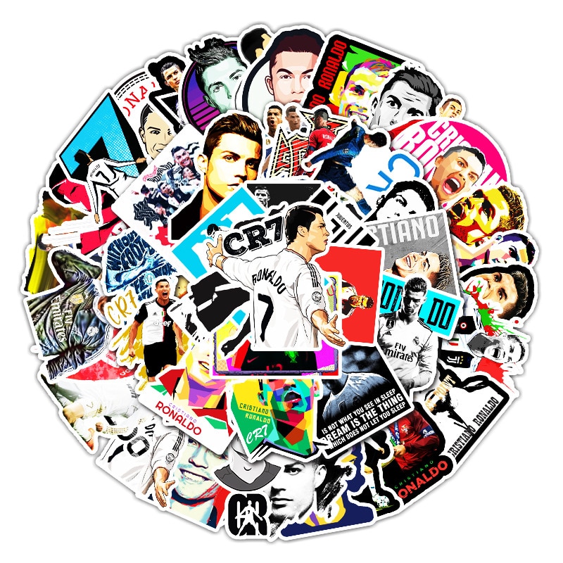 52PCS Cristiano Ronaldo dos Santos Aveiro Stickers Skateboard Fridge Guitar Laptop Motorcycle Travel Toy Waterproof Stickers