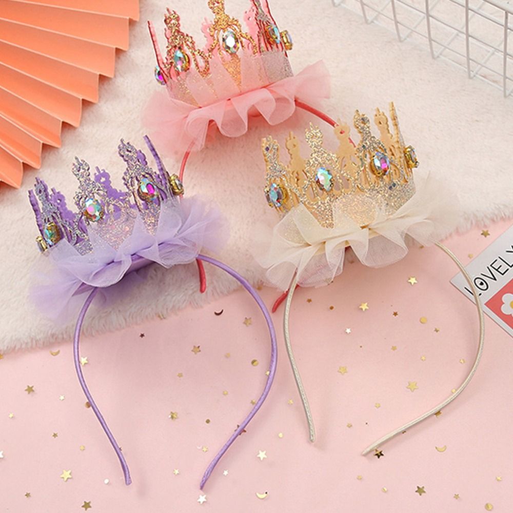 Baby Girls Cute Crown Headband Kids Fashion Rhinestones Mesh Hairband Princess Fairy Hair Accessories