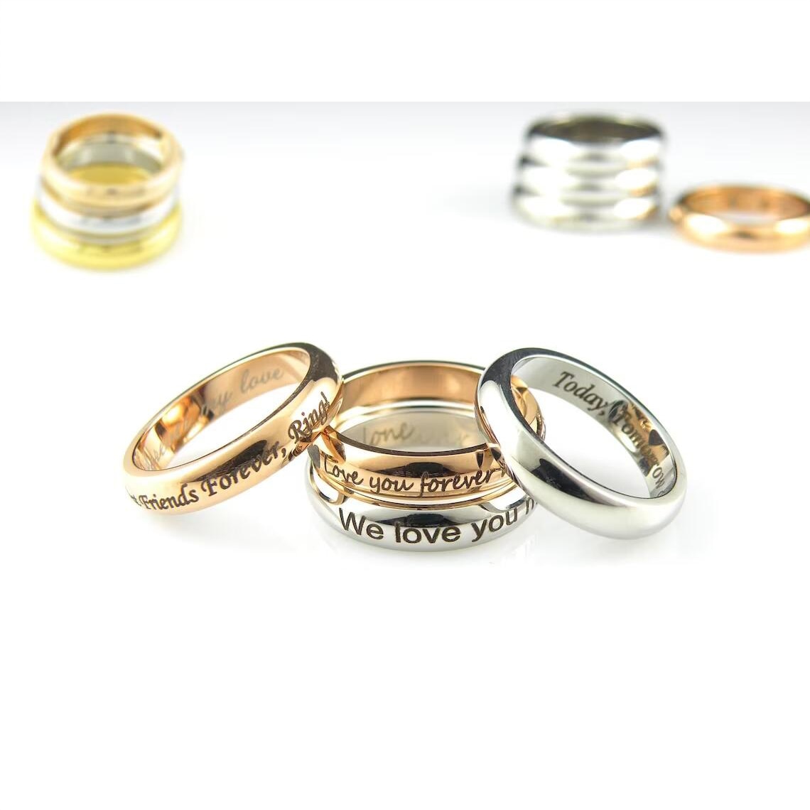 4mm Personalized Ring Custom Name Engraved Coordinate Handwriting Circular Arc Titanium Stainless Steel Couple Ring Gift