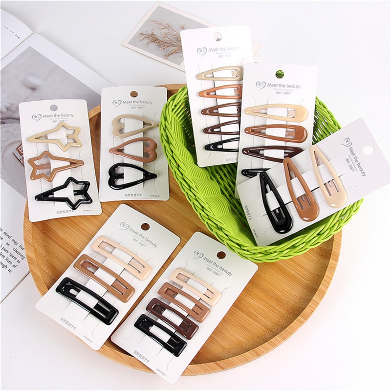 3/4/5pcs Snap Hair Clips for Girls Clip Pins BB Hairpins Color Metal Barrettes for Baby Children Women Girls Styling Accessories