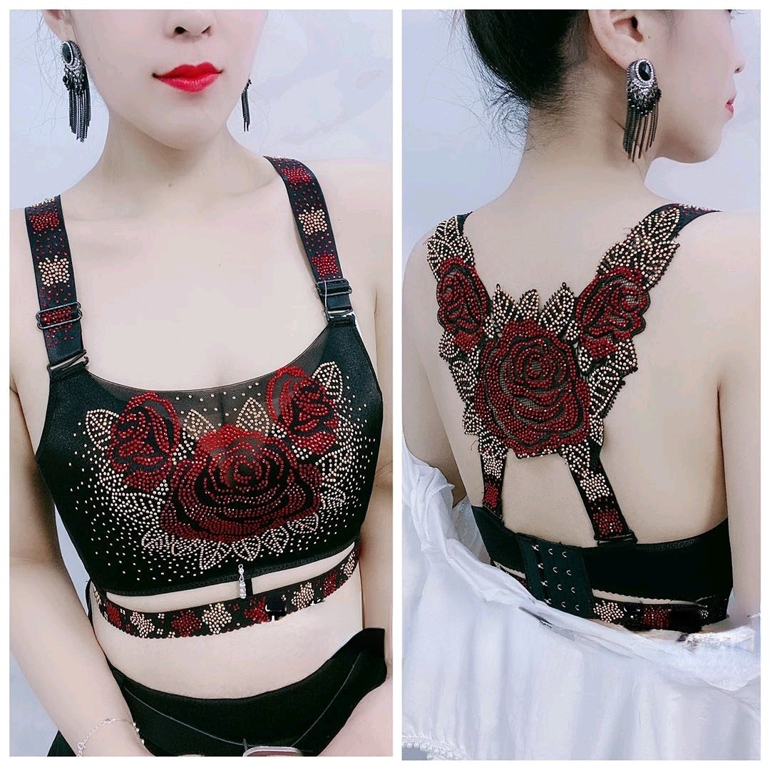 Brilliant diamond bra women bling bling rose bra for women rhinestones bra