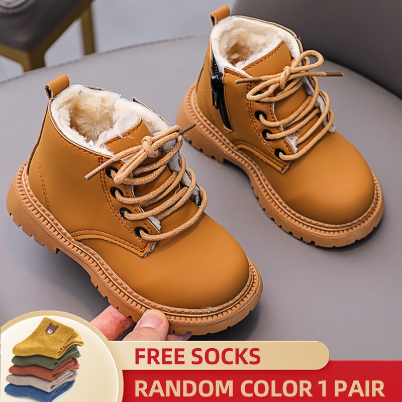 Boots for Kids Leather Shoes Thicken Warm Girl Snow Boot Cotton Shoes for Boy Sneakers 2022 Autumn Winter Fashion Bootie