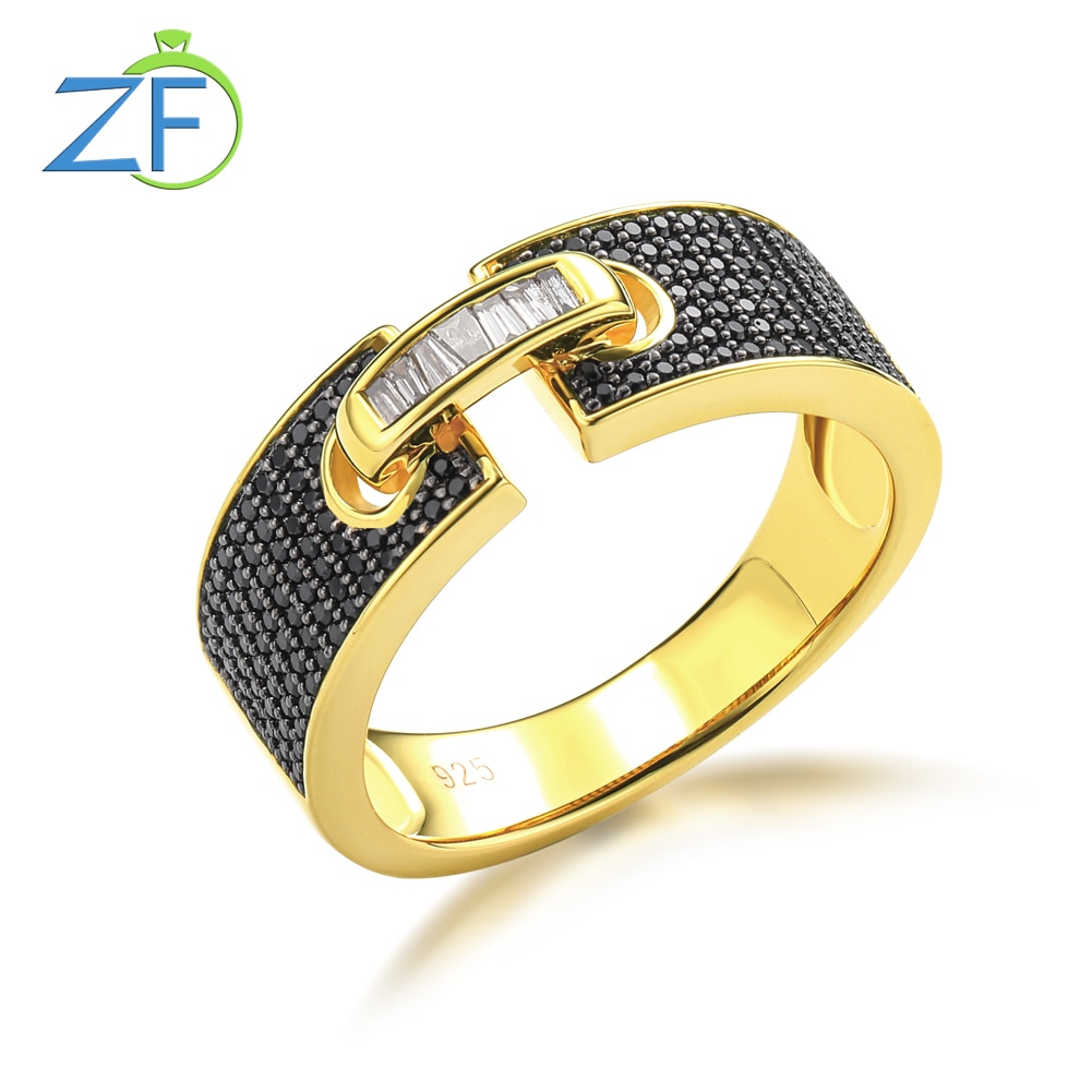 GZ ZONGFA Original 925 Sterling Silve Lock Catch Rings for Women Natural Diamond 0.2ct Gems 14K Gold Plated Luxury Fine Jewelry