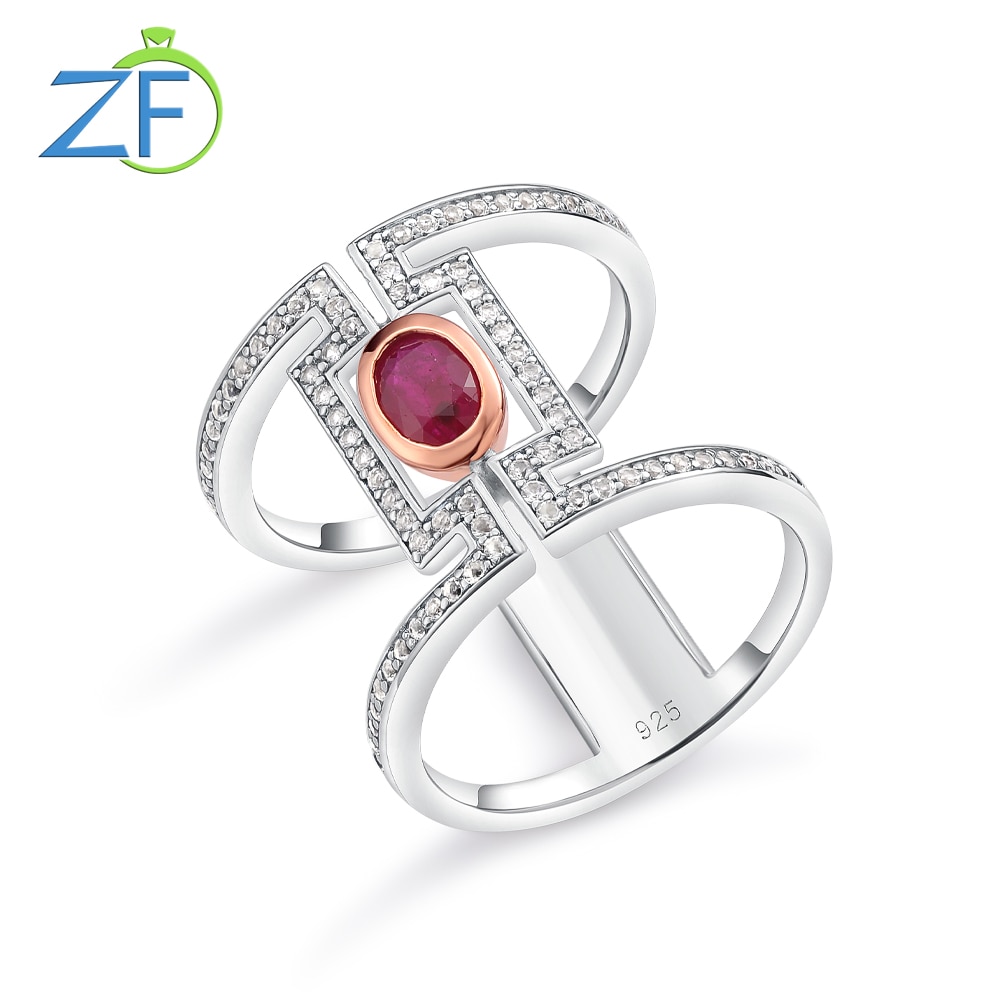 GZ ZONGFA 100% 925 Sterling Silve Rings for Women 10K Rose Gold Natural Ruby White topaz 0.9ct Gems Luxury Fine Jewelry