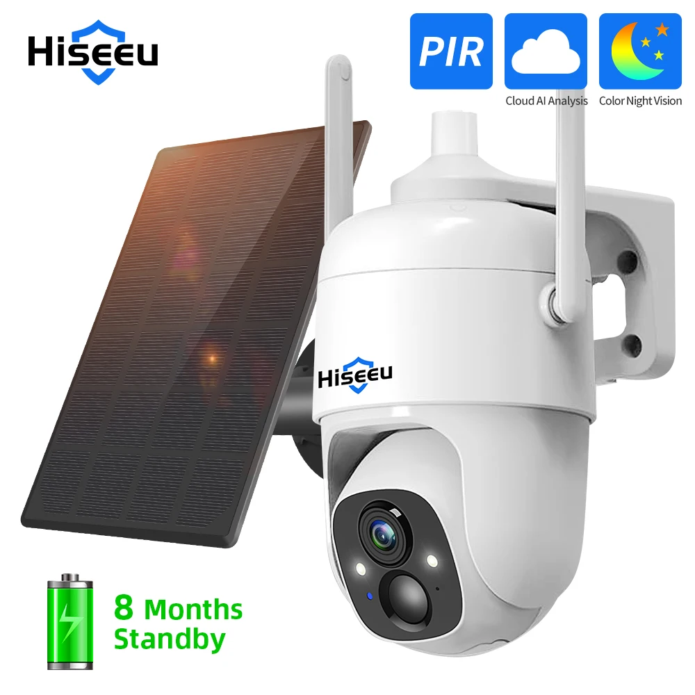 Hiseeu 3MP Cloud AI WiFi Video Security Surveillance Camera Rechargeable Battery with Solar Panel