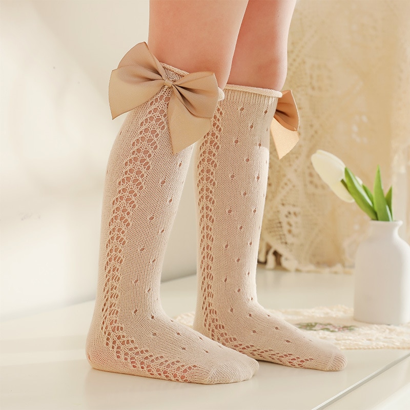 New Summer Kids Knee High Socks Hollow Out Soft Cotton Cute Children Girls Thin Mesh Breathable Long Socken For 2-13 Years