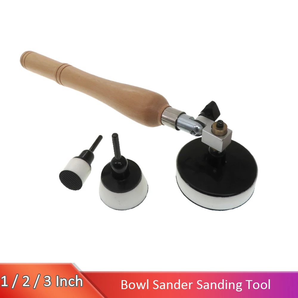 Bowl Sander Sanding Tool Hook&Loop Sanding PU Pad 1&2&3Inch Long Hardwood Handle Sandpaper and Foam