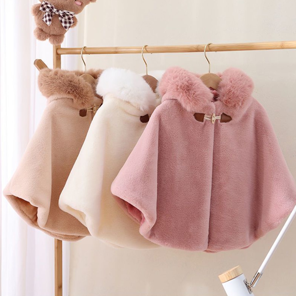 Bear Leader Girl Cloak Faux Fur Winter Infant Toddler Child Princess Hooded Cape Fur Collar Baby Outwear Top Warm Clothes 1-6Y