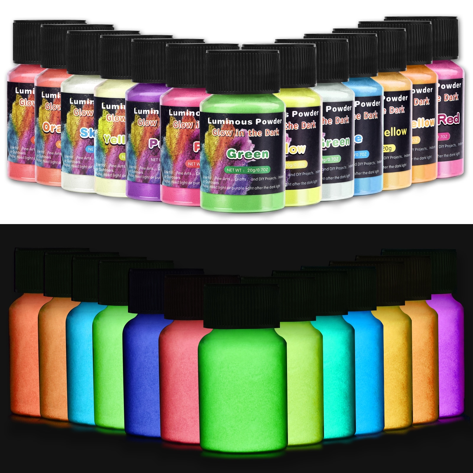 20g/Bottle Fluorescent Pigment Luminous Paint Epoxy Resin Pigment Glow In Dark Acrylic Paints Halloween DIY Party Resin Supplies