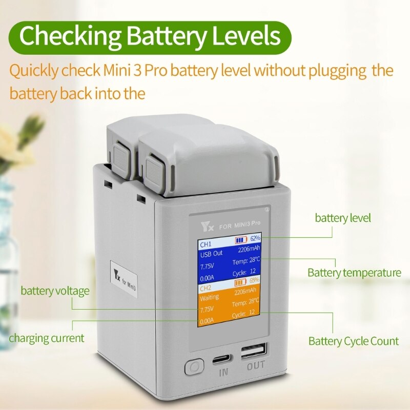 R58A Quick Charger Battery Charging Hub for Mini 3 Pro Drone Charger with LCD Screen