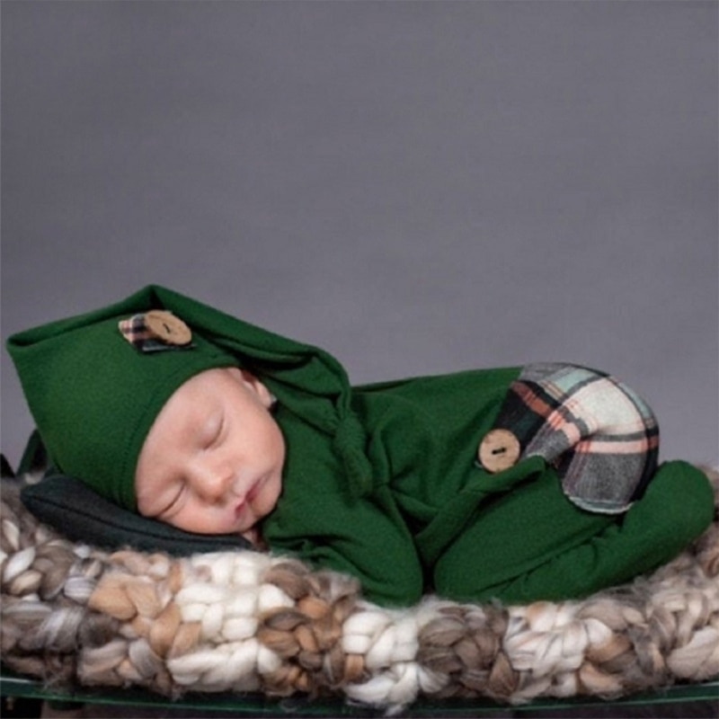 Christmas Style Newborn Photography Props Boys Girls Christmas Bodysuits Romper with Hat Newborn Photo Props Outfits Set