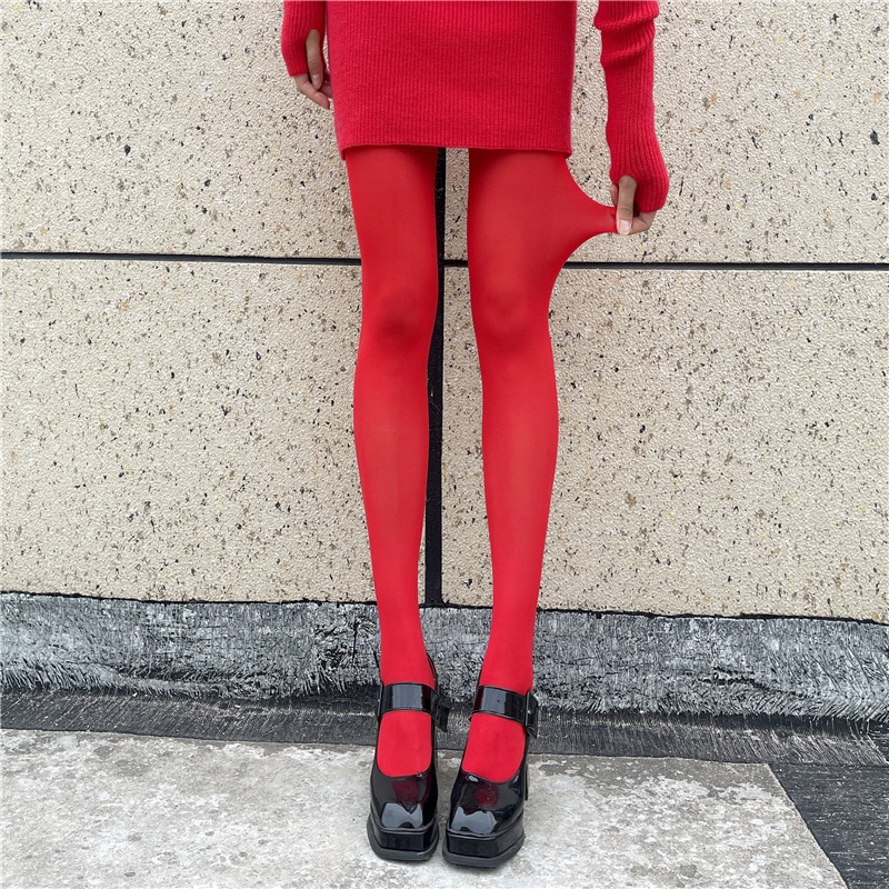 Fashion Personality Red Ladies Pantyhose Sexy Hot Comfortable Velvet Conspicuous Silk Hoses Lolita Spice Elastic Nylon Tights