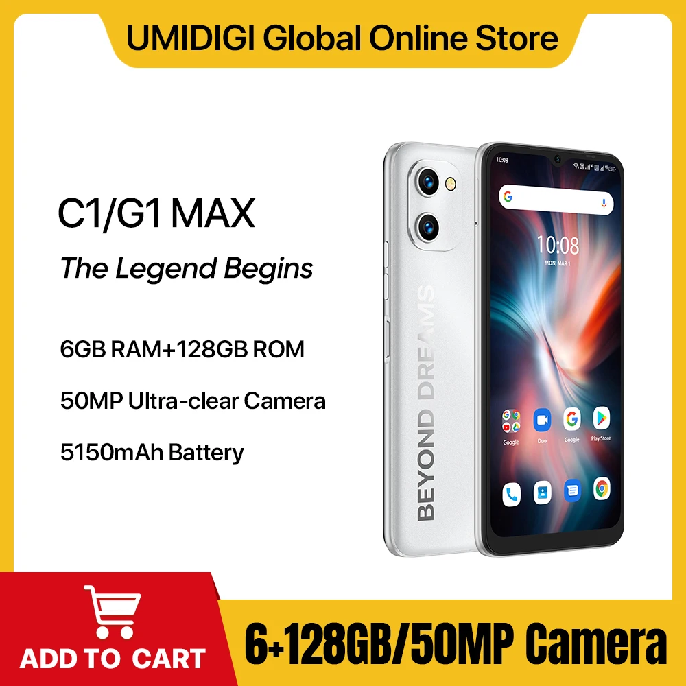 UMIDIGI-C1/G1 Max Dual SIM Smartphone  Unisoc T610 Octa-Core  50MP Camera  5150mAh Battery  6GB +
