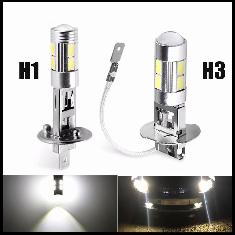 2 Pcs H1 H3 LED Bulbs 6000K 12V White Super Bright LED High Power 10-SMD 5630 Car Decoding Fog Light Driving DRL Auto Lamp
