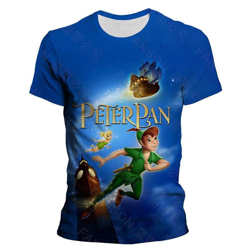 Anime Tshirts Disney Peter Pan T-shirts 3D Print Kids T Shirt Summer Fashion Kawaii Cartoons T-shirt Round Neck Tee Tshirt